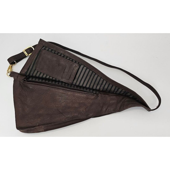 HTF Shveta Genuine Leather Cross Body Sling Bag Asymmetrical Purse Brown 14"x7" - Picture 4 of 9